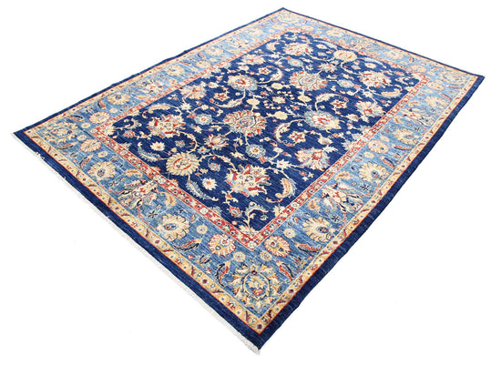 Traditional Hand Knotted Ziegler Farhan Wool Rug of Size 5'9'' X 7'8'' in Blue and Blue Colors - Made in Afghanistan