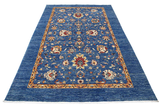 Traditional Hand Knotted Ziegler Farhan Wool Rug of Size 5'7'' X 8'2'' in Blue and Blue Colors - Made in Afghanistan