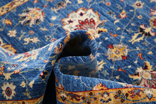 Traditional Hand Knotted Ziegler Farhan Wool Rug of Size 5'7'' X 8'2'' in Blue and Blue Colors - Made in Afghanistan