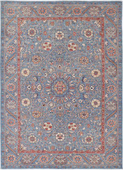 Traditional Hand Knotted Ziegler Farhan Wool Rug of Size 5'8'' X 7'10'' in Blue and Blue Colors - Made in Afghanistan