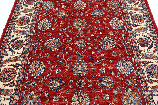 Traditional Hand Knotted Ziegler Farhan Wool Rug of Size 5'7'' X 7'10'' in Red and Ivory Colors - Made in Afghanistan