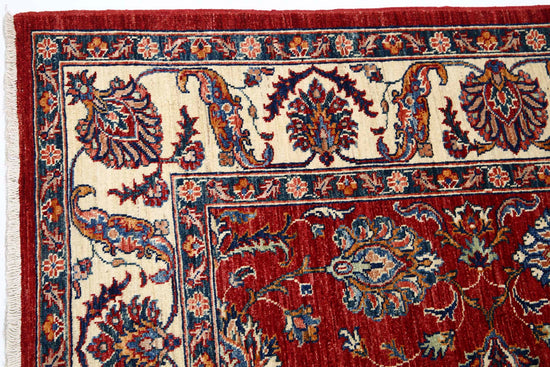 Traditional Hand Knotted Ziegler Farhan Wool Rug of Size 5'7'' X 7'10'' in Red and Ivory Colors - Made in Afghanistan