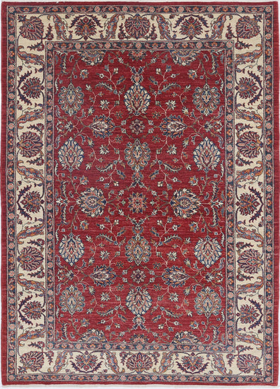 Traditional Hand Knotted Ziegler Farhan Wool Rug of Size 5'7'' X 7'10'' in Red and Ivory Colors - Made in Afghanistan