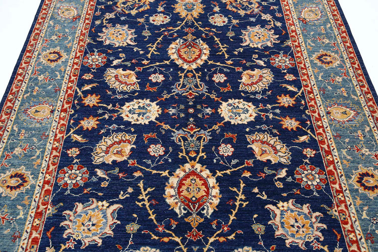 Traditional Hand Knotted Ziegler Farhan Wool Rug of Size 5'7'' X 8'1'' in Blue and Blue Colors - Made in Afghanistan