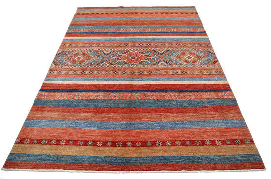 Traditional Hand Knotted Khurjeen Farhan Wool Rug of Size 5'6'' X 7'8'' in Multi and Multi Colors - Made in Afghanistan