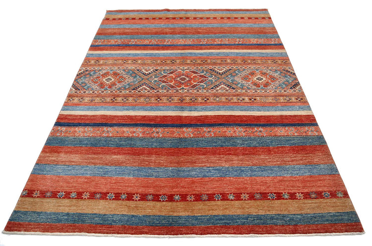 Traditional Hand Knotted Khurjeen Farhan Wool Rug of Size 5'6'' X 7'8'' in Multi and Multi Colors - Made in Afghanistan