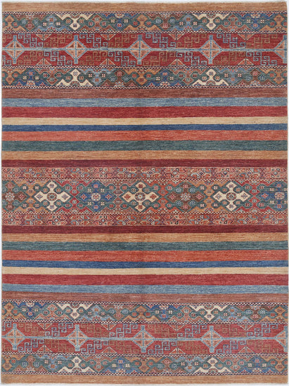 Traditional Hand Knotted Khurjeen Farhan Wool Rug of Size 5'9'' X 7'9'' in Multi and Multi Colors - Made in Afghanistan
