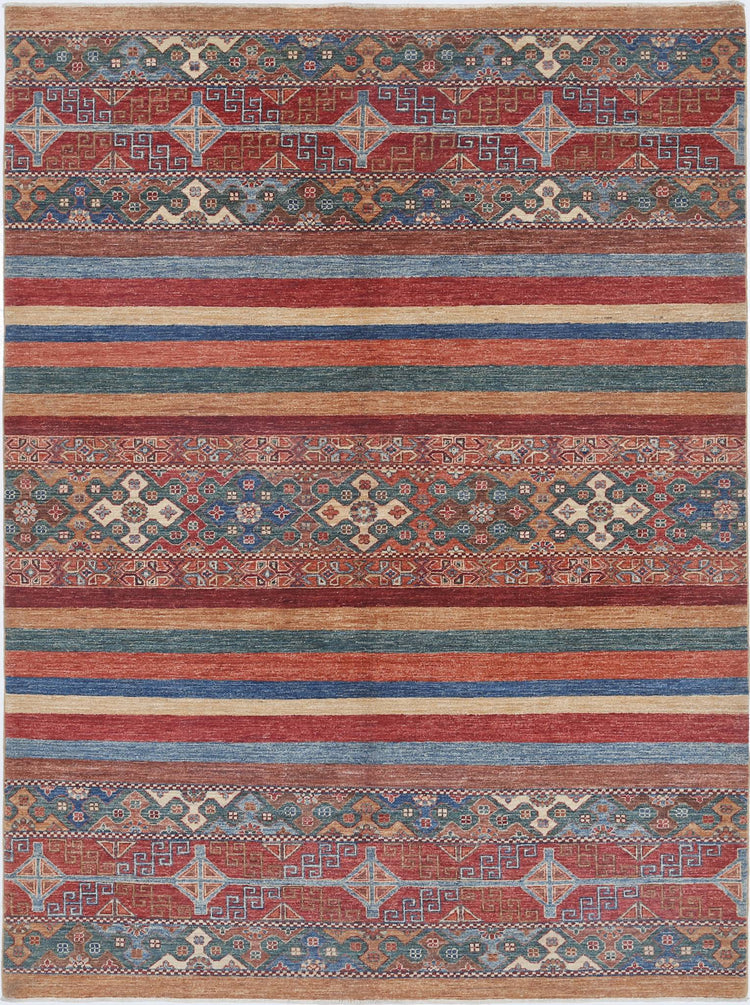 Traditional Hand Knotted Khurjeen Farhan Wool Rug of Size 5'9'' X 7'9'' in Multi and Multi Colors - Made in Afghanistan