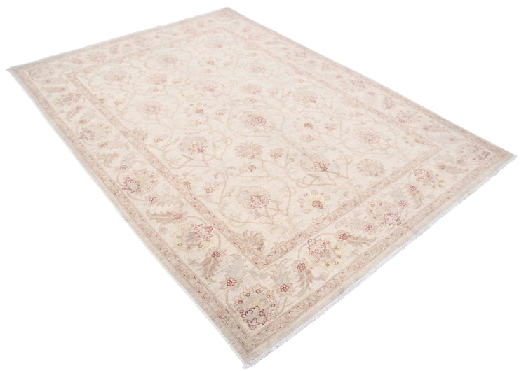 Traditional Hand Knotted Serenity Farhan Wool Rug of Size 5'6'' X 7'9'' in Ivory and Ivory Colors - Made in Afghanistan