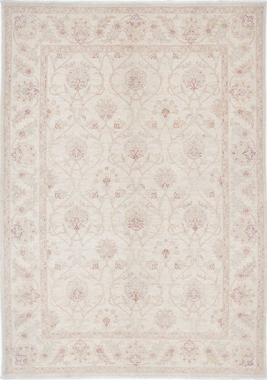 Traditional Hand Knotted Serenity Farhan Wool Rug of Size 5'6'' X 7'9'' in Ivory and Ivory Colors - Made in Afghanistan