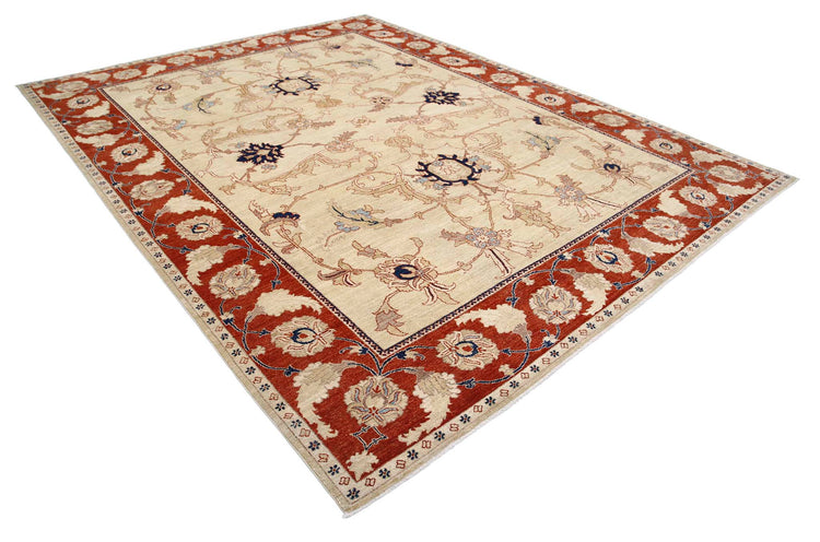 Traditional Hand Knotted Ziegler Farhan Wool Rug of Size 9'0'' X 11'8'' in Gold and Rust Colors - Made in Afghanistan