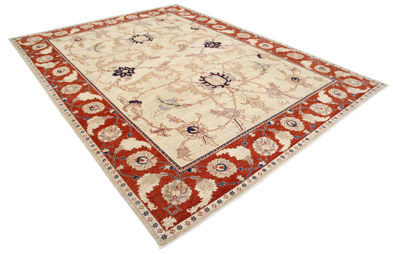 Traditional Hand Knotted Ziegler Farhan Wool Rug of Size 9'0'' X 11'8'' in Gold and Rust Colors - Made in Afghanistan