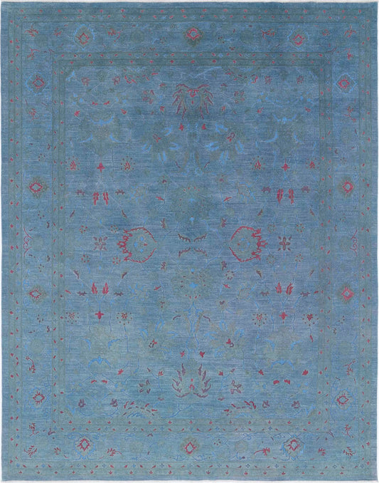 Transitional Hand Knotted Onyx Farhan Wool Rug of Size 9'0'' X 11'5'' in Blue and Red Colors - Made in Afghanistan