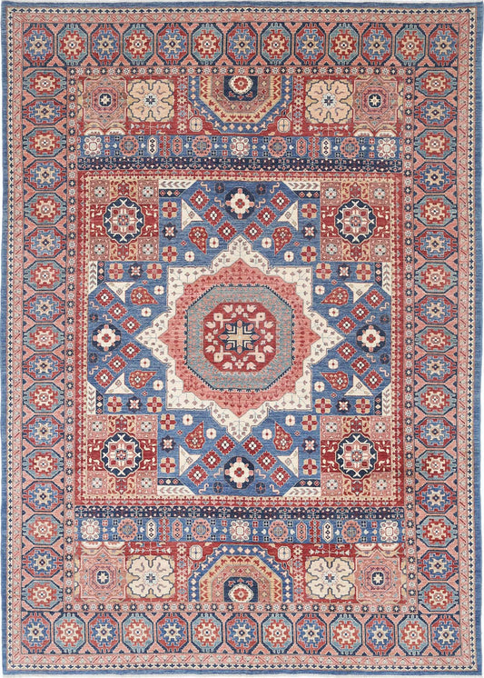 Traditional Hand Knotted Mamluk Farhan Wool Rug of Size 9'11'' X 14'0'' in Blue and Rust Colors - Made in Afghanistan
