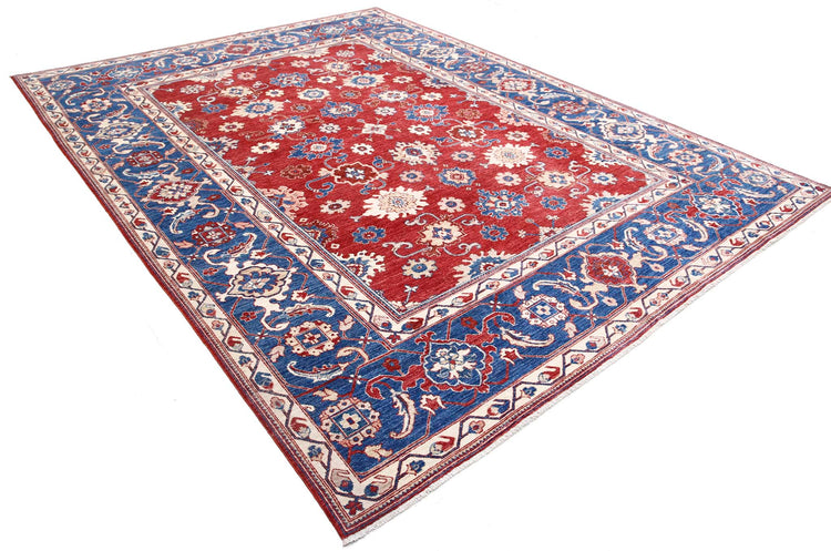 Traditional Hand Knotted Ziegler Farhan Wool Rug of Size 8'10'' X 11'7'' in Red and Blue Colors - Made in Afghanistan