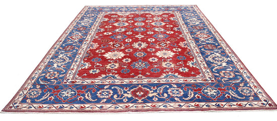 Traditional Hand Knotted Ziegler Farhan Wool Rug of Size 8'10'' X 11'7'' in Red and Blue Colors - Made in Afghanistan