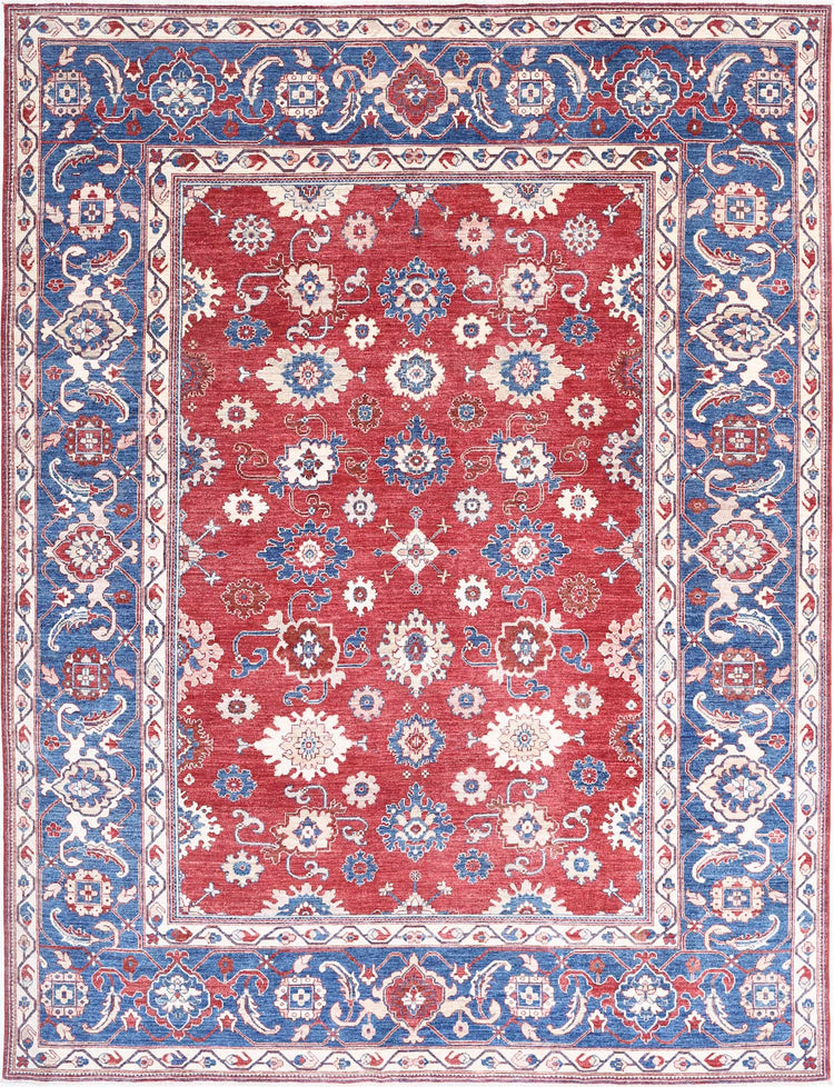 Traditional Hand Knotted Ziegler Farhan Wool Rug of Size 8'10'' X 11'7'' in Red and Blue Colors - Made in Afghanistan