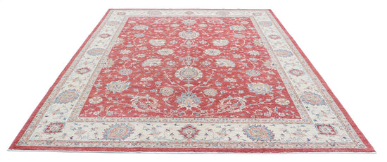 Traditional Hand Knotted Ziegler Farhan Wool Rug of Size 8'2'' X 10'0'' in Red and Ivory Colors - Made in Afghanistan