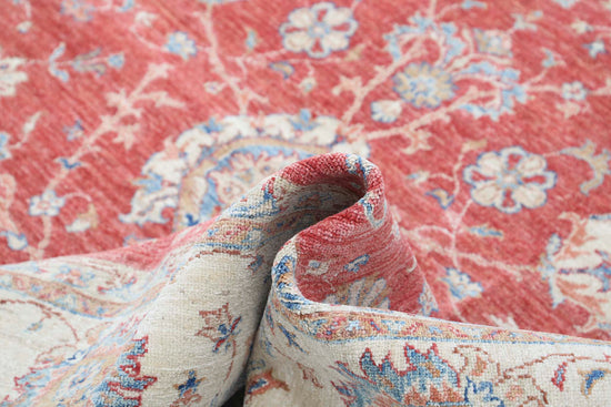 Traditional Hand Knotted Ziegler Farhan Wool Rug of Size 8'2'' X 10'0'' in Red and Ivory Colors - Made in Afghanistan