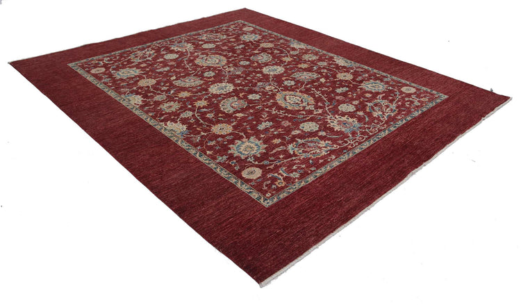 Traditional Hand Knotted Ziegler Farhan Wool Rug of Size 8'1'' X 9'6'' in Red and Red Colors - Made in Afghanistan