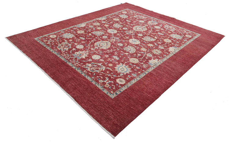 Traditional Hand Knotted Ziegler Farhan Wool Rug of Size 8'1'' X 9'6'' in Red and Red Colors - Made in Afghanistan