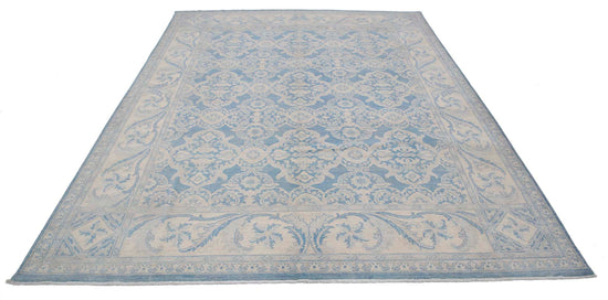 Traditional Hand Knotted Serenity Farhan Wool Rug of Size 7'7'' X 9'10'' in Blue and Ivory Colors - Made in Afghanistan