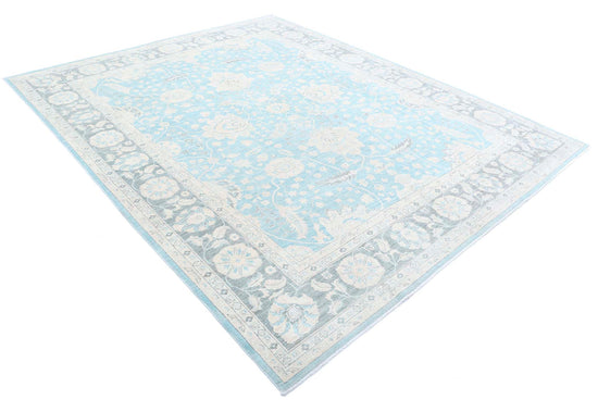 Traditional Hand Knotted Serenity Farhan Wool Rug of Size 7'11'' X 9'7'' in Blue and Grey Colors - Made in Afghanistan