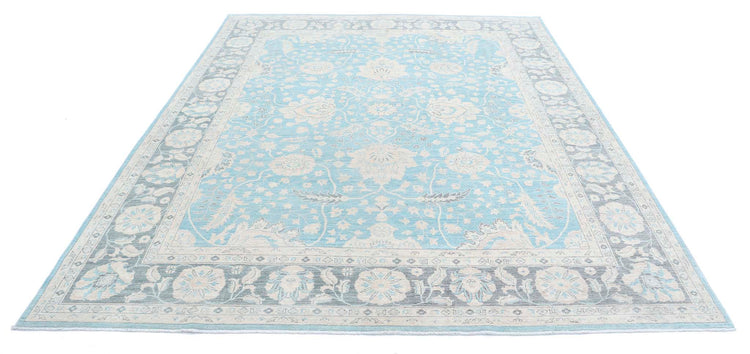 Traditional Hand Knotted Serenity Farhan Wool Rug of Size 7'11'' X 9'7'' in Blue and Grey Colors - Made in Afghanistan