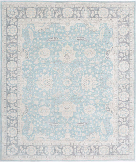 Traditional Hand Knotted Serenity Farhan Wool Rug of Size 7'11'' X 9'7'' in Blue and Grey Colors - Made in Afghanistan