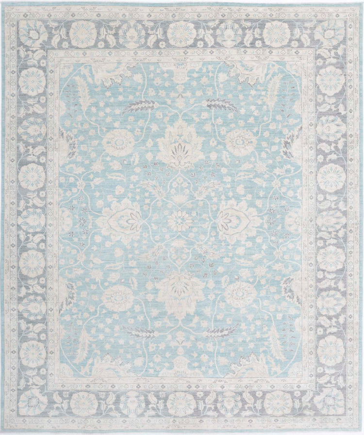 Traditional Hand Knotted Serenity Farhan Wool Rug of Size 7'11'' X 9'7'' in Blue and Grey Colors - Made in Afghanistan