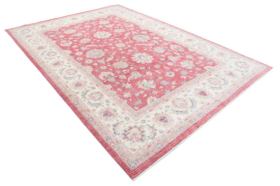 Traditional Hand Knotted Sultanabad Farhan Wool Rug of Size 8'1'' X 11'1'' in Pink and Ivory Colors - Made in Afghanistan