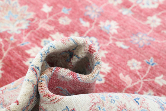 Traditional Hand Knotted Sultanabad Farhan Wool Rug of Size 8'1'' X 11'1'' in Pink and Ivory Colors - Made in Afghanistan
