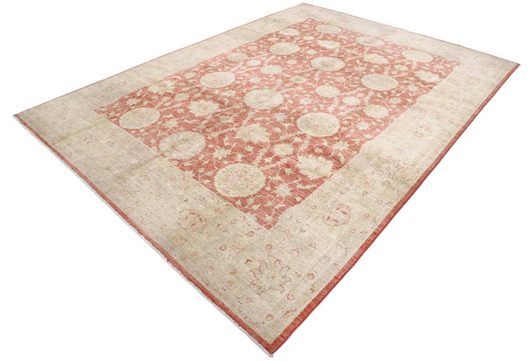 Traditional Hand Knotted Ziegler Farhan Wool Rug of Size 8'0'' X 11'1'' in Red and Ivory Colors - Made in Afghanistan