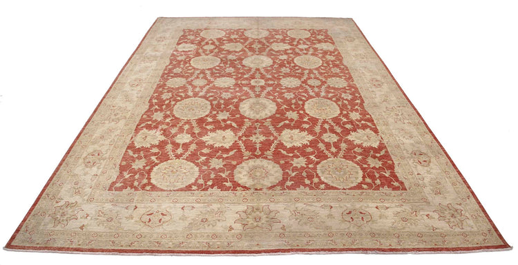 Traditional Hand Knotted Ziegler Farhan Wool Rug of Size 8'0'' X 11'1'' in Red and Ivory Colors - Made in Afghanistan