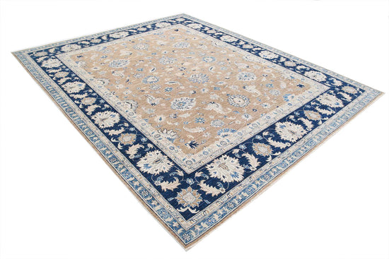 Traditional Hand Knotted Ziegler Farhan Wool Rug of Size 8'2'' X 9'11'' in Brown and Blue Colors - Made in Afghanistan