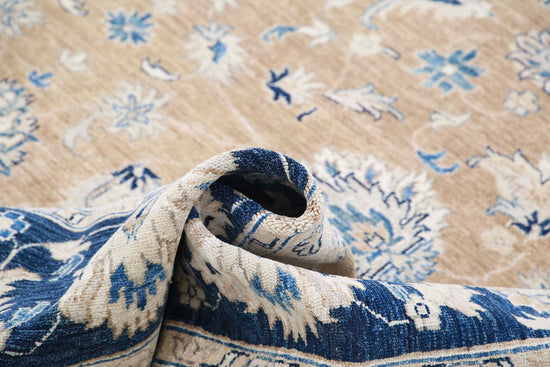 Traditional Hand Knotted Ziegler Farhan Wool Rug of Size 8'2'' X 9'11'' in Brown and Blue Colors - Made in Afghanistan