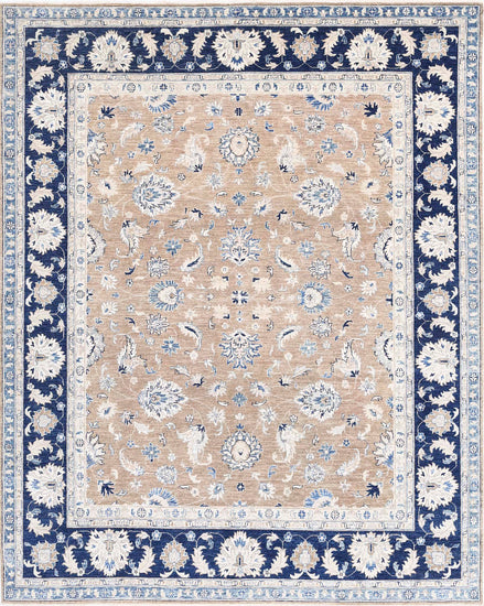 Traditional Hand Knotted Ziegler Farhan Wool Rug of Size 8'2'' X 9'11'' in Brown and Blue Colors - Made in Afghanistan