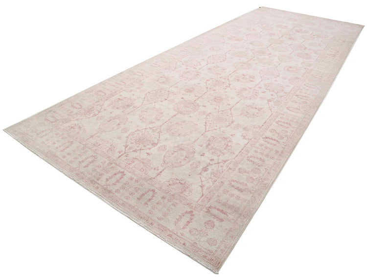 Traditional Hand Knotted Serenity Farhan Wool Rug of Size 8'6'' X 17'5'' in Ivory and Ivory Colors - Made in Afghanistan