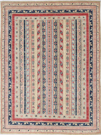 Traditional Hand Knotted Shaal Farhan Wool Rug of Size 4'10'' X 6'7'' in Multi and Multi Colors - Made in Afghanistan