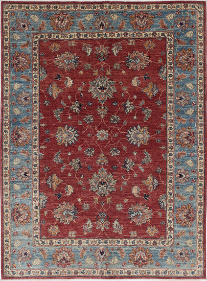 Traditional Hand Knotted Ziegler Farhan Wool Rug of Size 4'11'' X 6'5'' in Red and Blue Colors - Made in Afghanistan