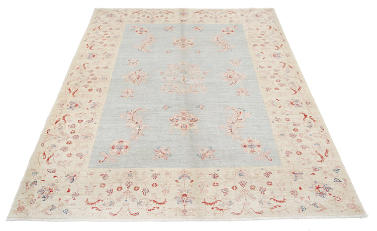 Traditional Hand Knotted Serenity Farhan Wool Rug of Size 5'2'' X 6'9'' in Blue and Ivory Colors - Made in Afghanistan