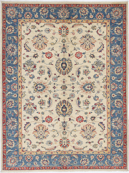 Traditional Hand Knotted Ziegler Farhan Wool Rug of Size 4'10'' X 6'7'' in Ivory and Blue Colors - Made in Afghanistan