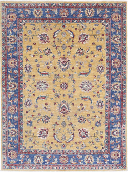 Traditional Hand Knotted Ziegler Farhan Wool Rug of Size 4'10'' X 6'5'' in Gold and Blue Colors - Made in Afghanistan