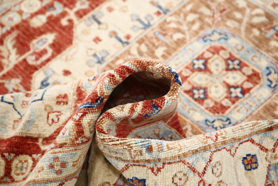 Traditional Hand Knotted Ziegler Farhan Wool Rug of Size 4'7'' X 7'0'' in Red and Ivory Colors - Made in Afghanistan