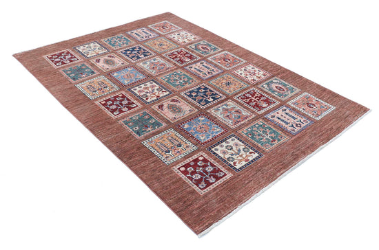 Traditional Hand Knotted Ziegler Farhan Wool Rug of Size 4'10'' X 6'6'' in Brown and Brown Colors - Made in Afghanistan