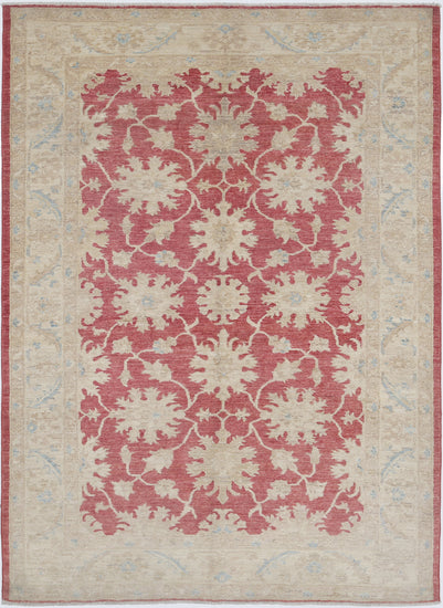 Traditional Hand Knotted Ziegler Farhan Wool Rug of Size 4'10'' X 6'8'' in Red and Ivory Colors - Made in Afghanistan