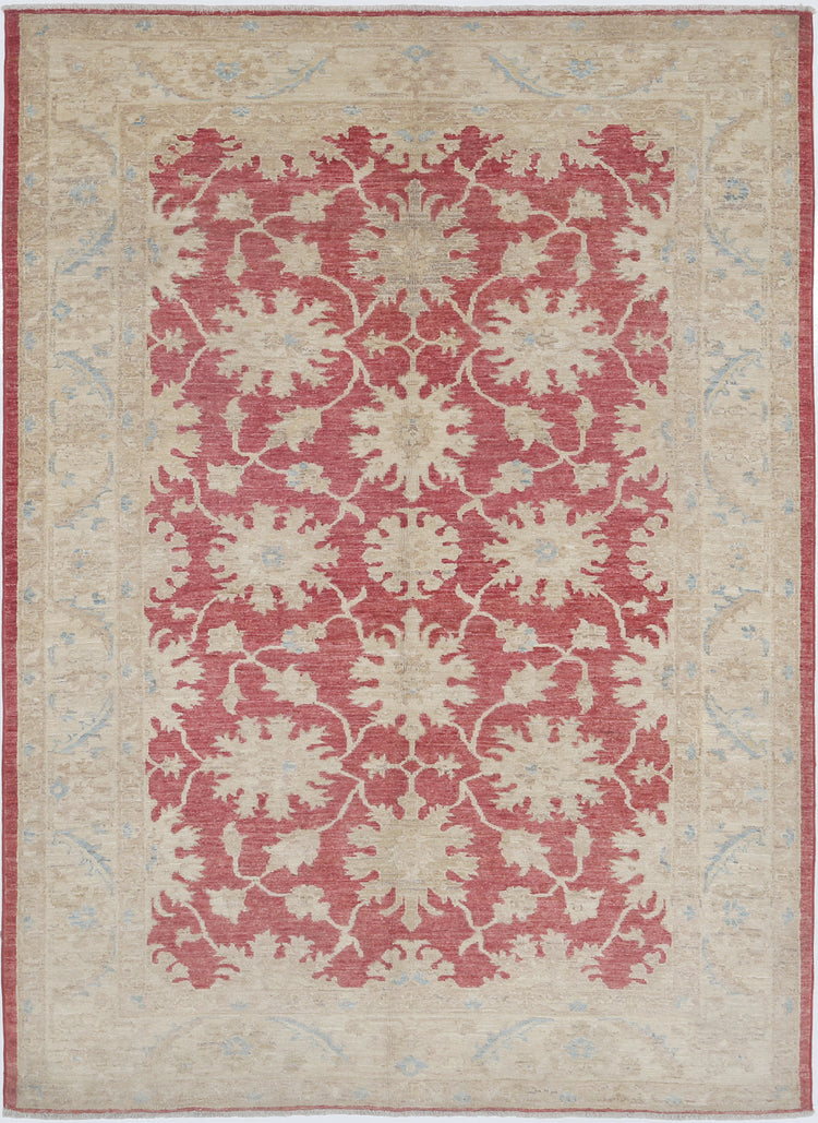 Traditional Hand Knotted Ziegler Farhan Wool Rug of Size 4'10'' X 6'8'' in Red and Ivory Colors - Made in Afghanistan