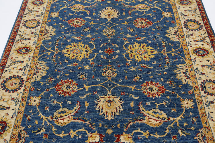 Traditional Hand Knotted Ziegler Farhan Wool Rug of Size 5'0'' X 6'8'' in Blue and Ivory Colors - Made in Afghanistan