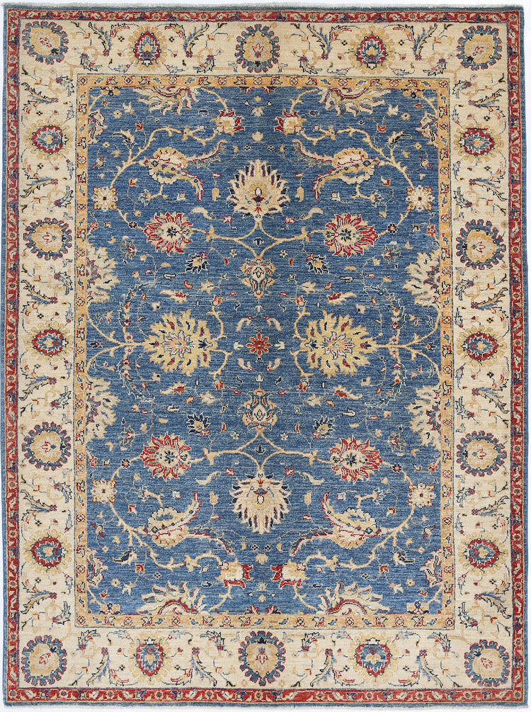 Traditional Hand Knotted Ziegler Farhan Wool Rug of Size 5'0'' X 6'8'' in Blue and Ivory Colors - Made in Afghanistan
