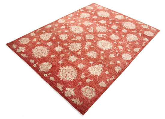 Transitional Hand Knotted Artemix Farhan Wool Rug of Size 4'10'' X 6'6'' in Red and Red Colors - Made in Afghanistan